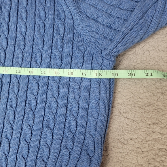 🍁L.L. Bean Preppy Fall/Autumn French Blue Cable Knit Cardigan - Picture 6 of 11